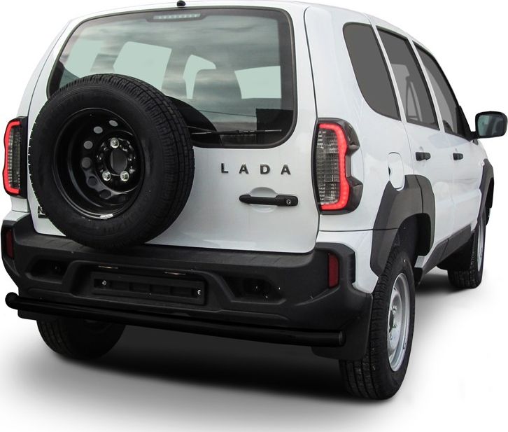 Защита Slitkoff заднего бампера d57 длинная для Lada Niva Travel 2020-2026 ЧЕРНАЯ матовая. Артикул NivTR012B