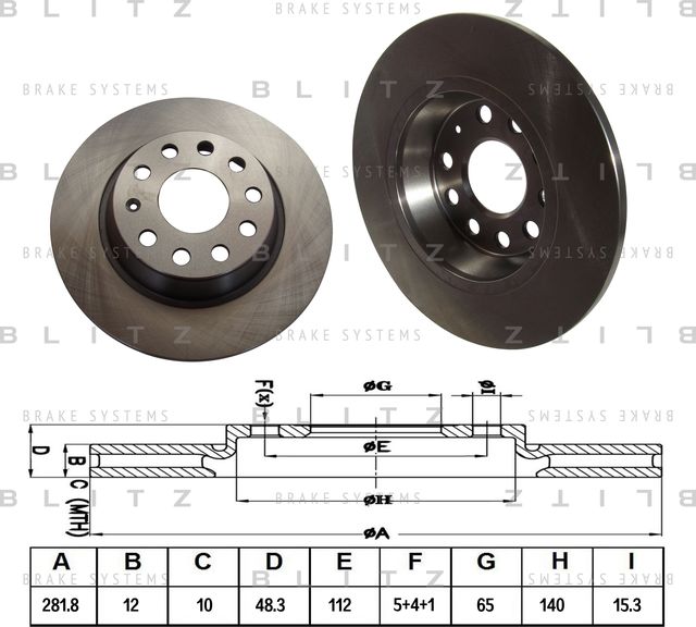 Диск тормозной задний 2шт AUDI A3/Q3 2004-/SEAT/SKODA Octavia/Superb/Yeti 2005-/ (Blitz). Артикул BS0221