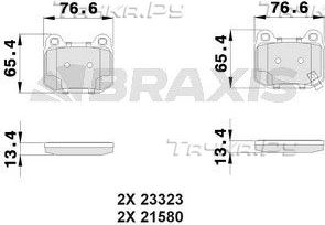 Тормозные колодки Braxis задние для Mitsubishi Lancer IX 2004-2005. Артикул AB0369