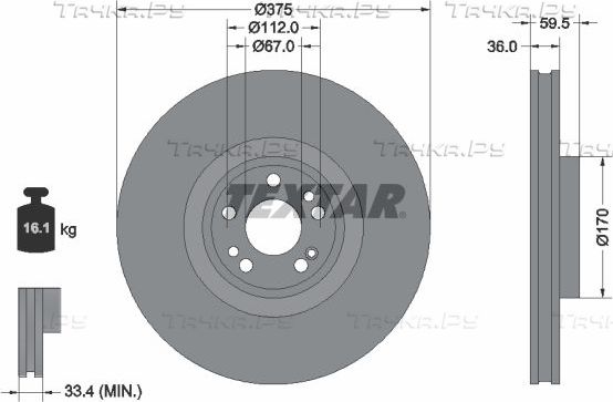 Тормозной диск Textar Pro+. Артикул 92346705