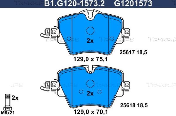 Тормозные колодки Galfer передние для BMW 5 VII (G30/G31) 2016-2026. Артикул B1.G120-1573.2