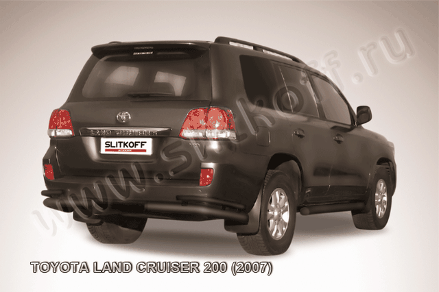 Защита Slitkoff задняя d76/42 уголки двойные ЧЕРНАЯ матовая для Toyota Land Cruiser 200 2007-2012. Артикул TLC2-024B