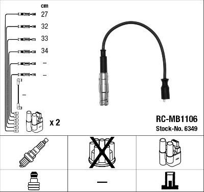 Высоковольтные провода (провода зажигания) (комплект) NGK для Mercedes-Benz B-Класс I (W245) 2005-2011. Артикул 6349
