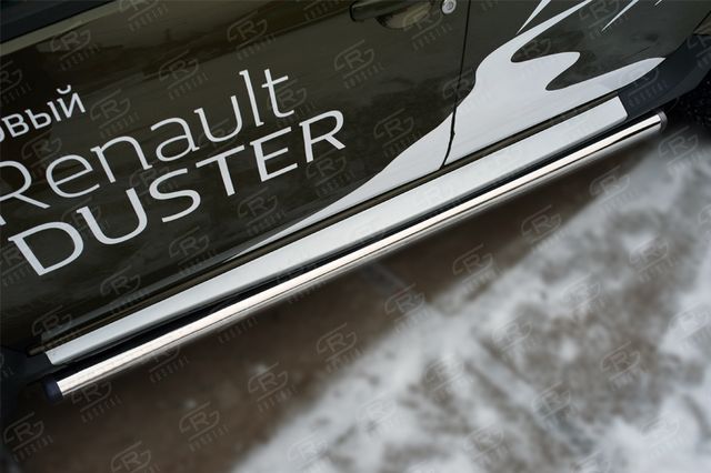 Защита порогов RusStal труба d63 (вариант 2) для Renault Duster I рестайлинг 2015-2020. Артикул RDT-0021802