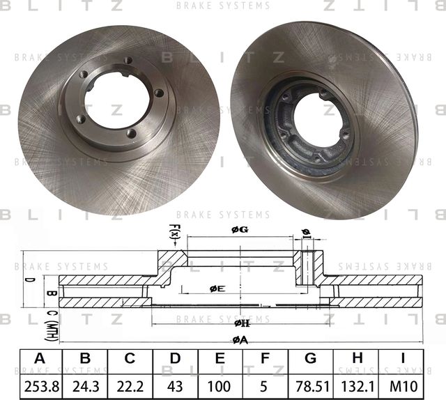 Диск тормозной передний вентилируемый (Blitz). Артикул BS0598