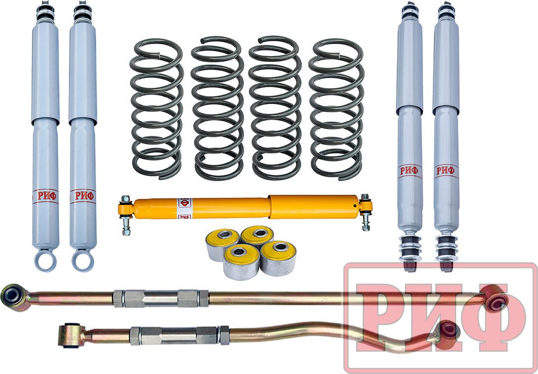 Лифт-комплект РИФ Gas мягкий для Toyota Land Cruiser 80 1988-1998, лифт 50 мм, нагрузка передних пружин +50 кг, задних рессор до +0-300 кг. Артикул RIF-TLC80-B-G