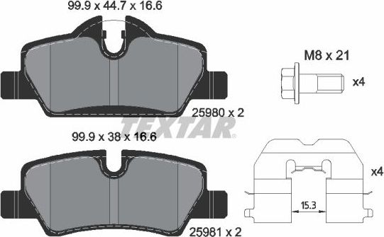 Тормозные колодки Textar Q+ задние для MINI Hatch III (F55/F56) 2013-2026. Артикул 2598001