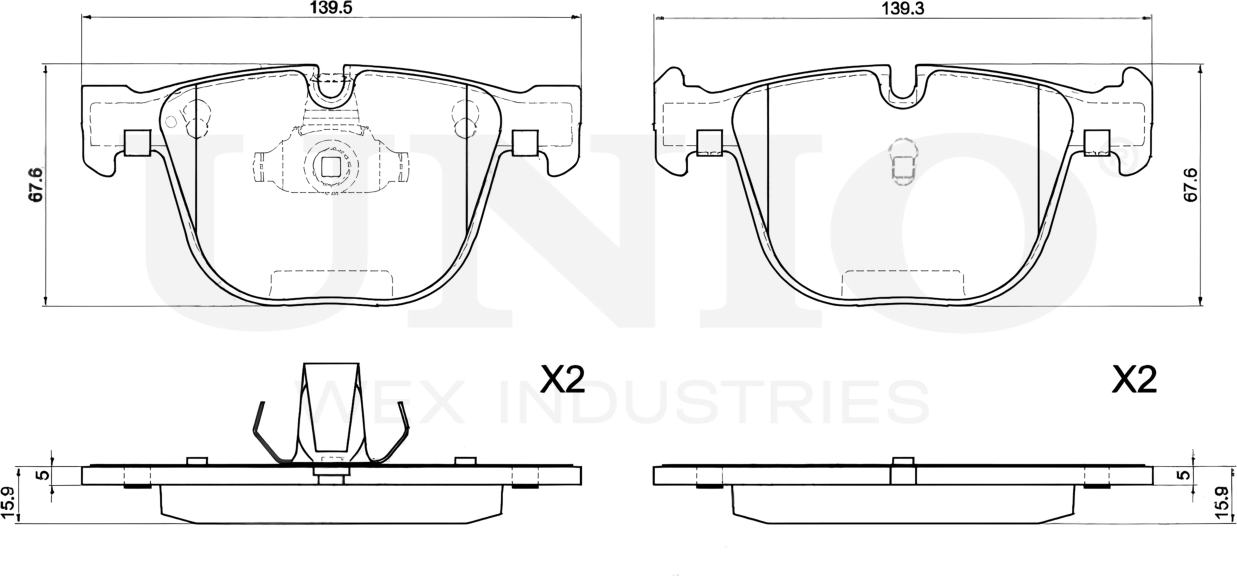 Колодки тормозные диск. задние BMW 5 (E60,E61) 02-, X5 (F15,F85,E70) 06-, 3 (E90-E93) 07- (Unio). Артикул BRP-20016
