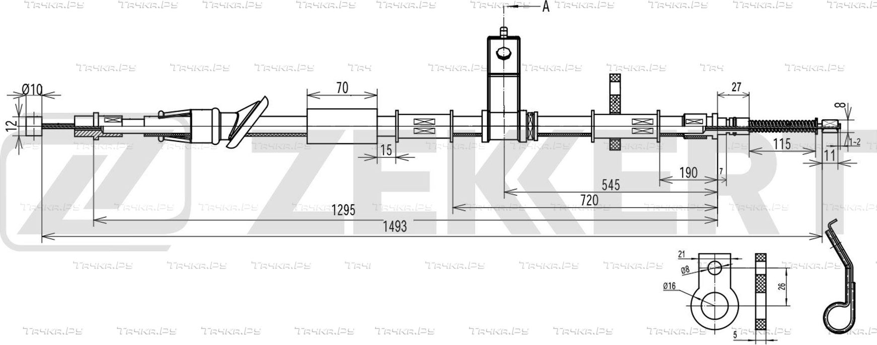 Трос ручника (тросик ручного тормоза) Zekkert. Артикул BZ-1425