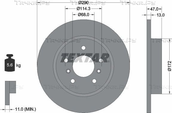 Тормозной диск Textar Pro задний для Nissan Qashqai II 2013-2026. Артикул 92274003