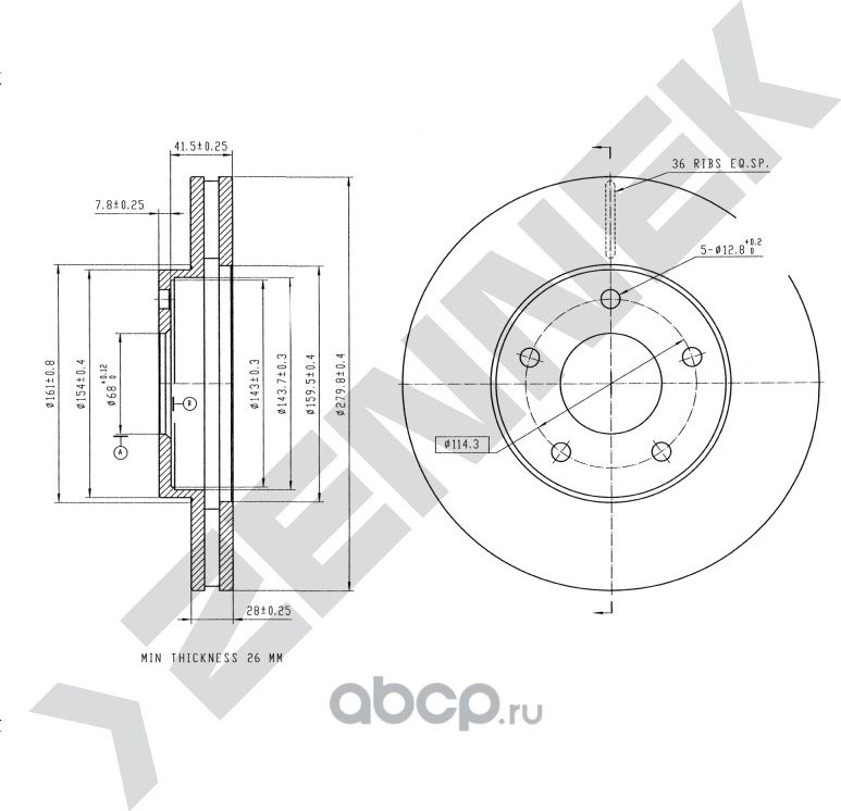 Диск тормозной передний NISSAN MAXIMA 99-08 PRIMERA 02-07 (Zennek). Артикул DBD0040