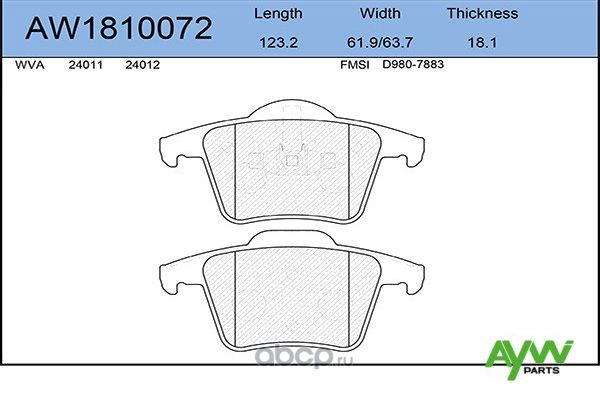 Колодки тормозные задние VOVLO XC90 2.5T-4.4 02 (Aywiparts). Артикул AW1810072