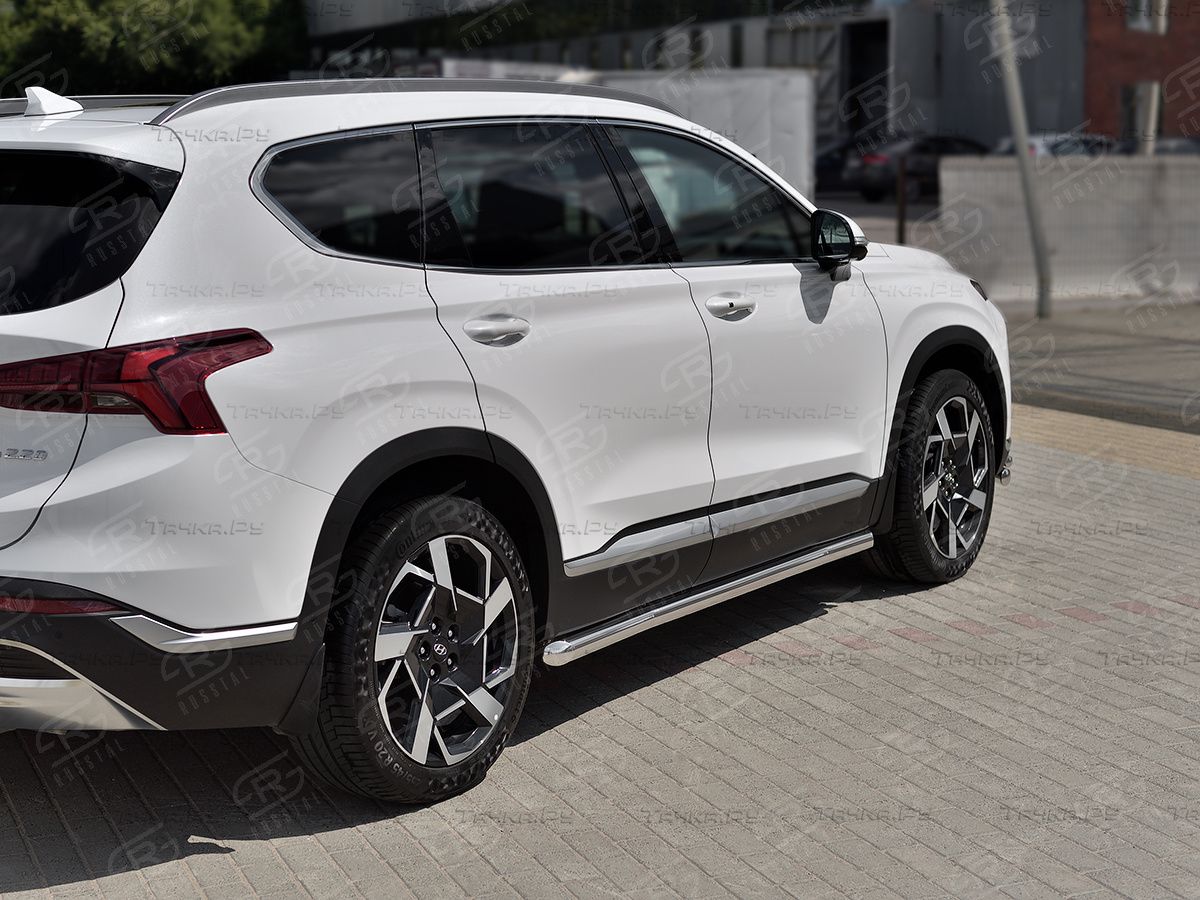 Защита порогов RusStal труба d63 секции (вариант 1) для Hyundai Santa Fe IV рестайлинг 2021-2026. Артикул HSFT-003600