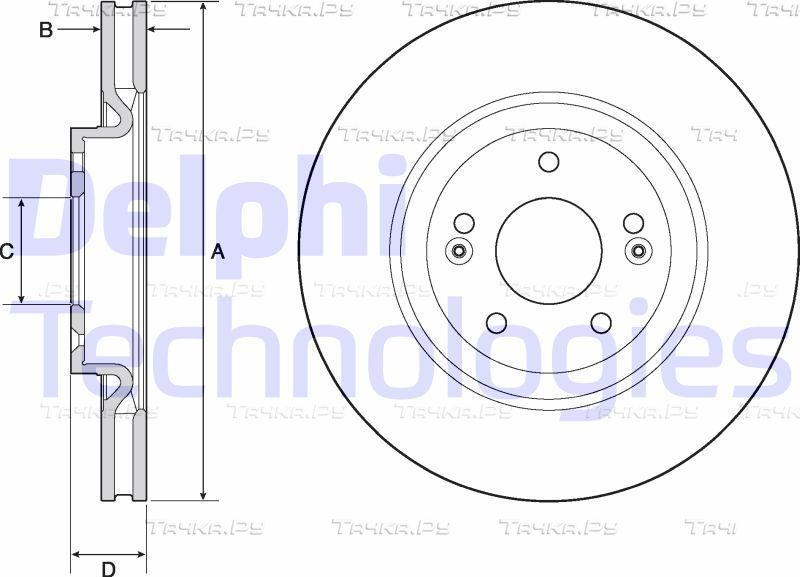 Тормозной диск Delphi передний для Hyundai Tucson III 2015-2026. Артикул BG4683C