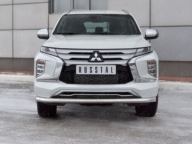 Защита RusStal переднего бампера d63 секция для Mitsubishi Pajero Sport III рестайлинг 2021-2026. Артикул MPJSZ-003650
