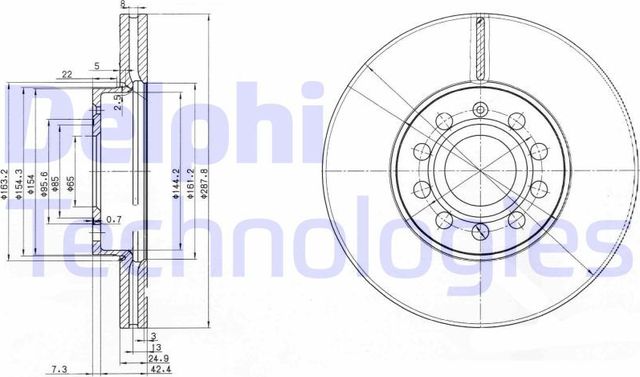 Тормозной диск Delphi передний для Audi A3 II (8P) 2003-2013. Артикул BG3833