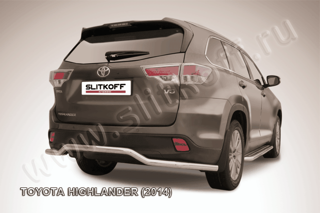 Защита Slitkoff заднего бампера d57 волна длинная для Toyota Highlander II 2014-2026. Артикул THI14-017