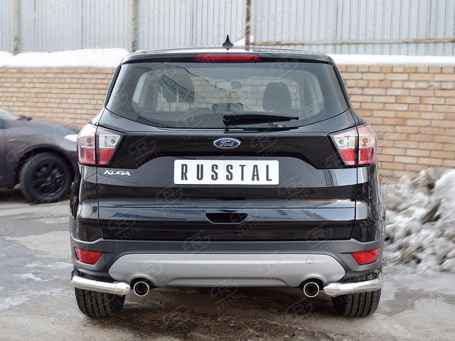 Защита RusStal заднего бампера уголки d63 (секции) для Ford Kuga II 2016-2019. Артикул FGZ-002606