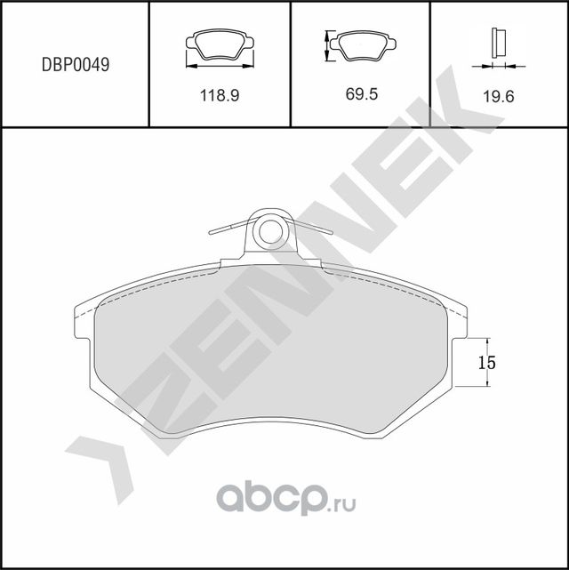 Колодки тормозные дисковые передние 19.6 мм VW GOLF 2/3/4 83-03, PASSAT B3/4 88- (Zennek). Артикул DBP0049