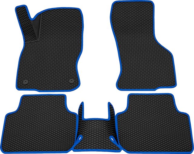Коврики Rezkon 3D EVA ромб резиновые для салона Skoda Octavia A8 2019-2026 Синий кант. Артикул 9230010403