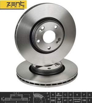 Тормозной диск Zentparts передний для Renault Laguna II 2001-2007. Артикул Z06171