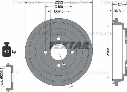 Тормозной барабан Textar задний для Hyundai Solaris I 2010-2017. Артикул 94046700