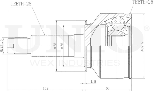 ШРУС наружный (Unio). Артикул CVJ-20138