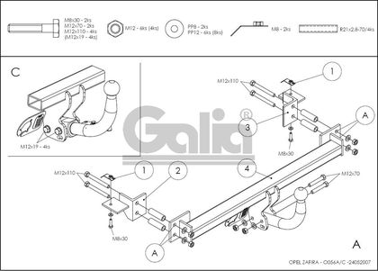 Фаркоп Galia оцинкованный для Opel Zafira A 1999-2005. Артикул O056A - купить в Москве, фото, отзывы, доставка по всей России. Магазин Тачка.Ру