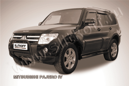 Кенгурятник Slitkoff d57 низкий ЧЕРНЫЙ матовый для Mitsubishi Pajero IV 2011-2024. Артикул MPJ008B