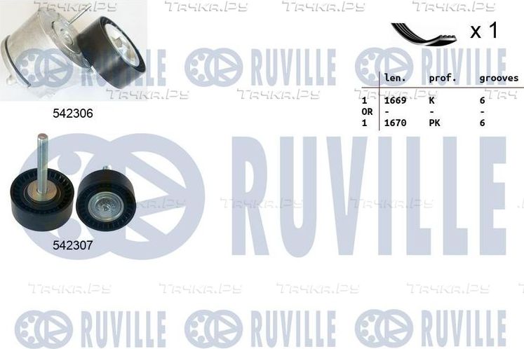 Приводной ремень поликлиновой с роликами (комплект) Ruville. Артикул 570141