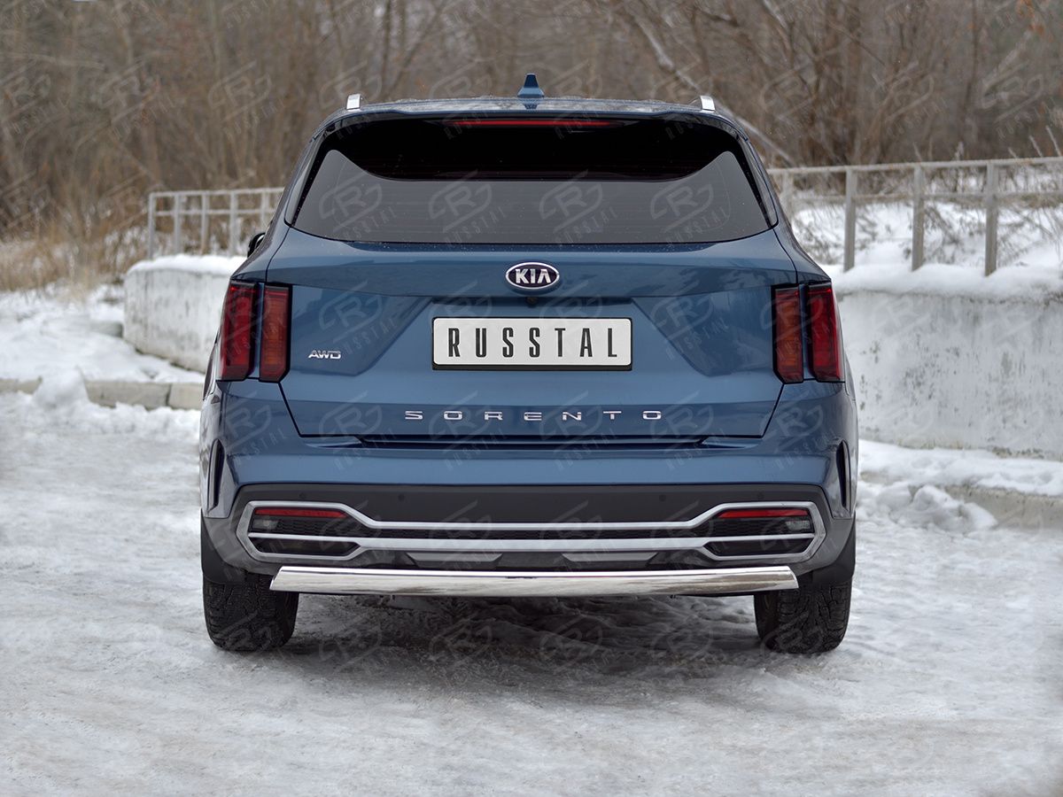 Защита РусCталь заднего бампера 75х42 дуга для Kia Sorento IV 2020-2026. Артикул KSORZ-004020