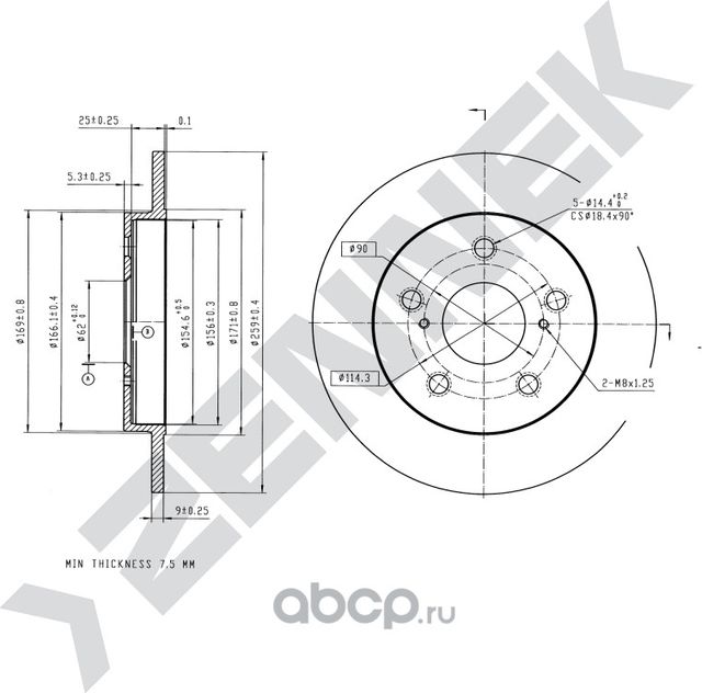 Диск тормозной задний TOYOTA COROLLA 01-18 AURIS 07-12 (Zennek). Артикул DBD0157