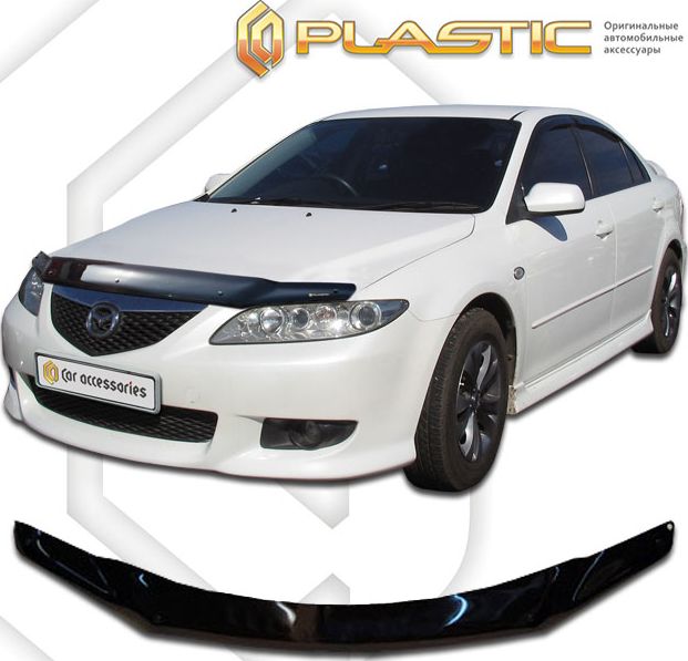 Дефлектор СА Пластик для капота (Classic черный) Mazda 6 GG3S, GGES 2002-2008. Артикул 2010010102081