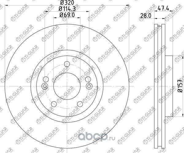 Диск тормозной передний вентилируемый BD0480 (TI-Guar). Артикул TG517122T100