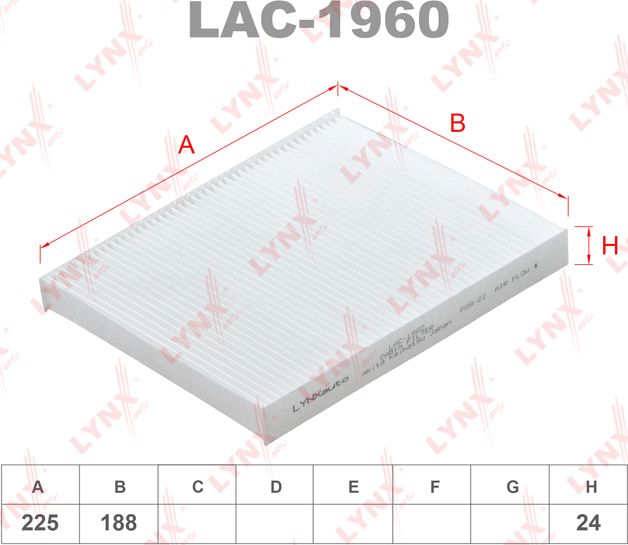 Салонный фильтр LYNXauto для Ford Explorer V 2010-2019. Артикул LAC-1960