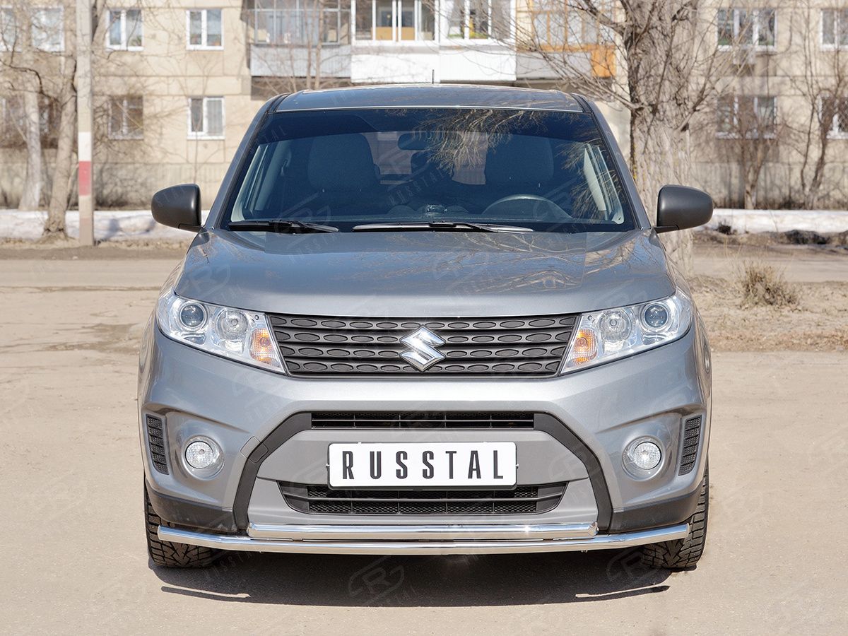 Защита "RusStal" переднего бампера d42/d42 (секции) для Suzuk Vitara IV 2015-2026. Артикул SVZ-002637