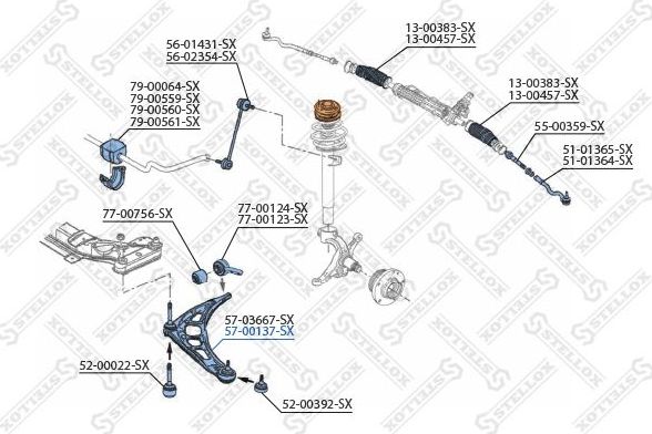 Поперечный рычаг передней подвески Stellox правый нижний для Alpina B3 E36 1996-1999. Артикул 57-00137-SX