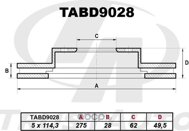 Тормозной диск () (Trustauto). Артикул TABD9028