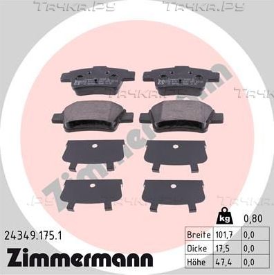 Тормозные колодки Zimmermann задние для Opel Corsa D 2006-2014. Артикул 24349.175.1