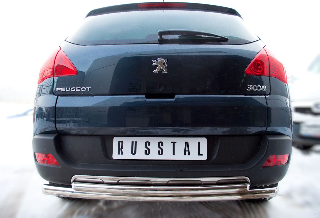 Защита RusStal заднего бампера d63/42 (дуга) для Peugeot 3008 2009-2026. Артикул P38Z-000431