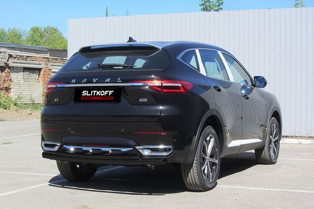 Защита Slitkoff заднего бампера d57+d42 для Haval F7 2019-2026 Черная. Артикул HavF7008B