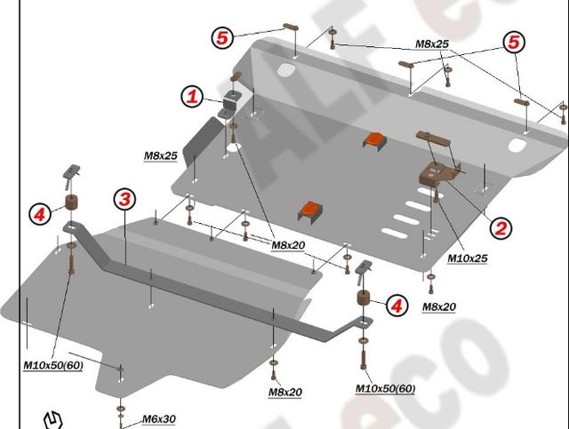 Защита алюминиевая Alfeco для картера и КПП Mercedes-Benz V-Класс W447 4WD 2014-2026. Артикул ALF.36.16 AL4