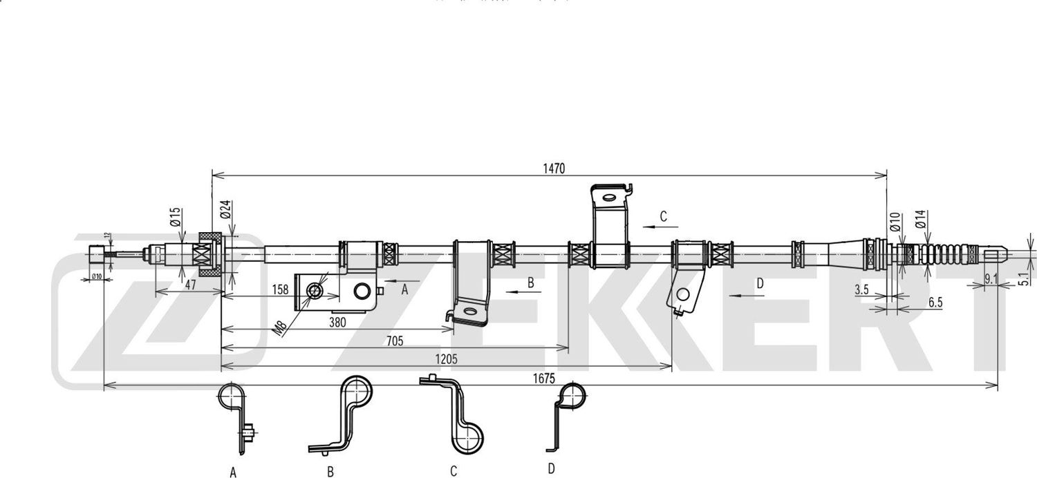 Трос ручника (тросик ручного тормоза) Zekkert. Артикул BZ-1207