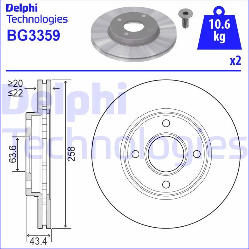 Тормозной диск Delphi передний для Ford Puma I 2000-2002. Артикул BG3359