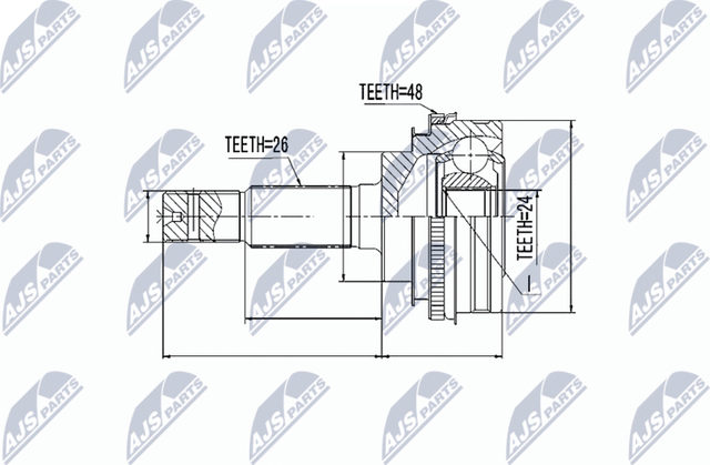 Шрус внутренний (граната) NTY передний для Toyota Celica IV (T160) 1985-1989. Артикул NPZ-TY-001