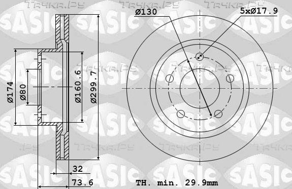 Тормозной диск Sasic передний для Peugeot Boxer III 2006-2026. Артикул 6100019