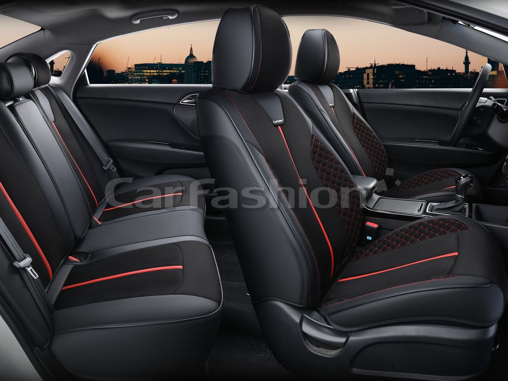 Чехлы универсальные каркасные CarFashion 5D Marshal Plus на сидения авто, цвет Черный/Черный/Красный. Артикул 27284