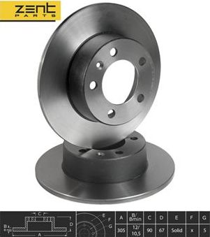 Тормозной диск Zentparts задний для Nissan Interstar 2002-2026. Артикул Z06237