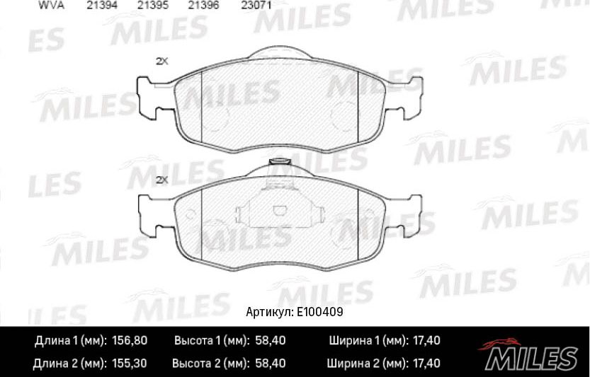 Тормозные колодки Miles (Semi-Metallic). Артикул E100409