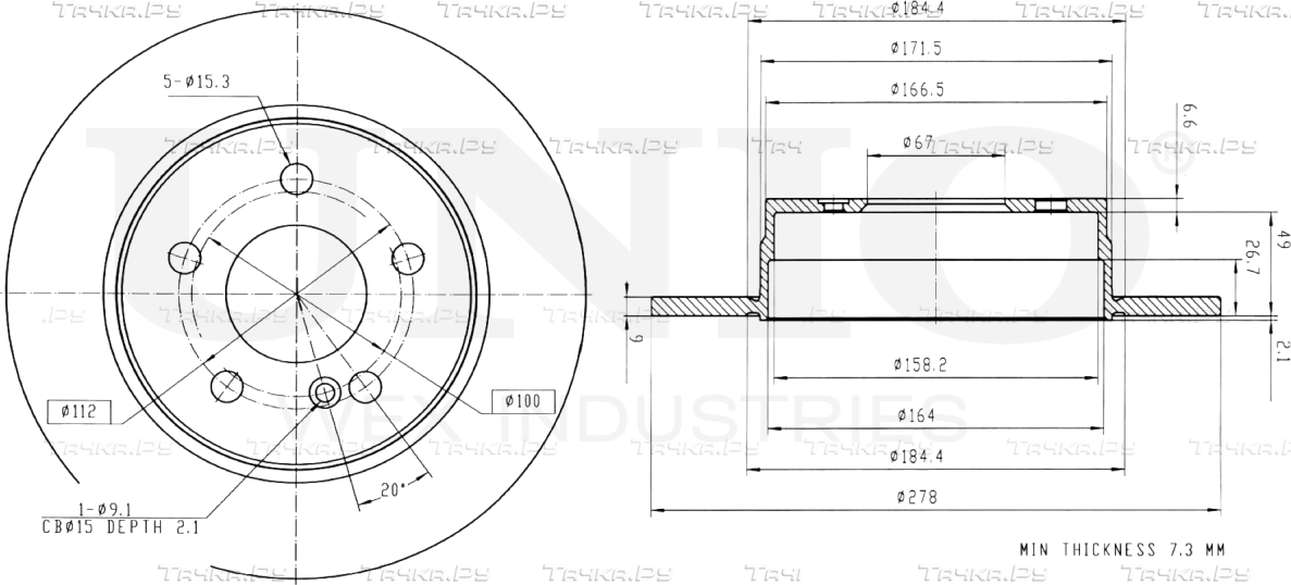 Диск тормозной (Unio). Артикул BRD-20415